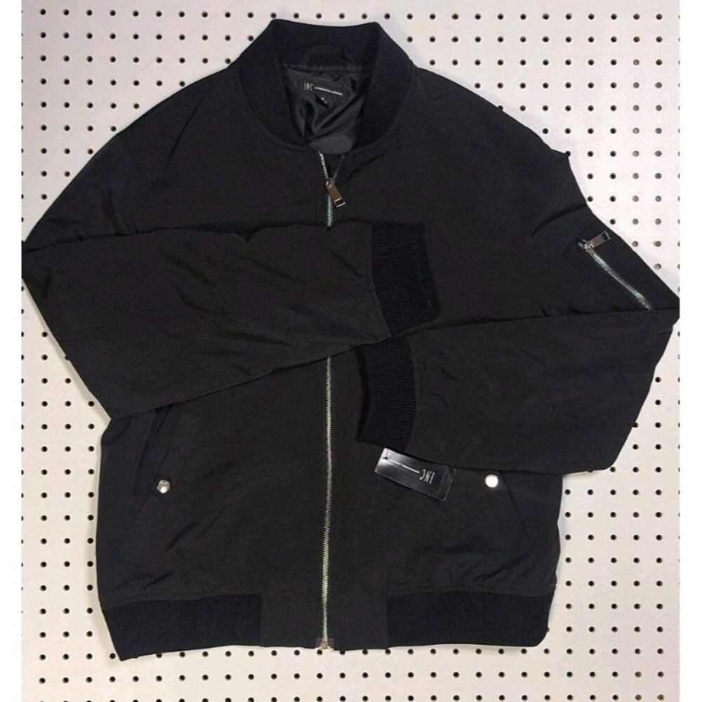 INC International Concepts Men's M Bomber Jacket Black Full Zip Pocket NWT